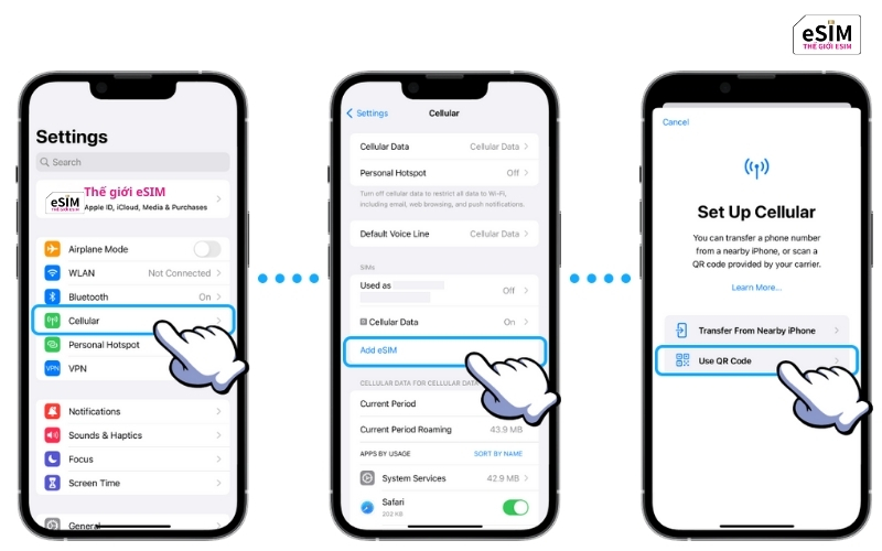 Khắc phục lỗi eSIM bằng cách nhập mã thủ công, cập nhật phần mềm và bật chuyển vùng.